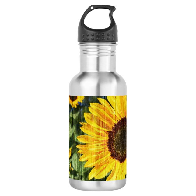 Sonnenblumen bemalt Zaun Edelstahlflasche (Vorderseite)