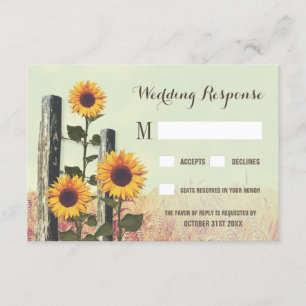 Sonnenblumen bepflanzte Zaun Post Hochzeit RSVP-Ka RSVP Karte