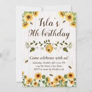 Sonnenblumen & Biene Einladung zum Geburtstag
