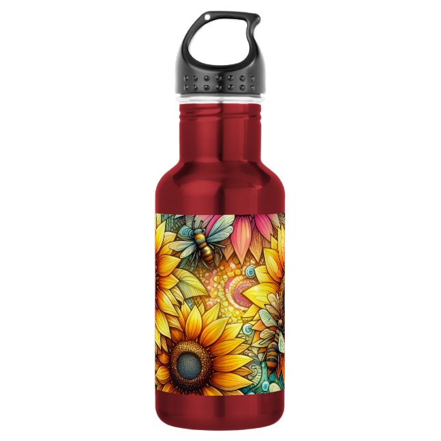 Sonnenblumen-Bienen blühen, Boho-Garten Edelstahlflasche (Vorderseite)
