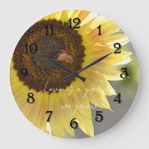 Sonnenblumen-Bienen-Fotografie Große Wanduhr