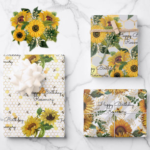 Sonnenblumen & Bienen geben den Namen 3 ein Gesche Geschenkpapier Set