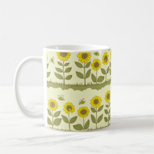 Sonnenblumen, Bienen, niedliche nahtlose Muster. Kaffeetasse
