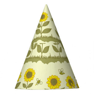 Sonnenblumen, Bienen, niedliche nahtlose Muster. Partyhütchen