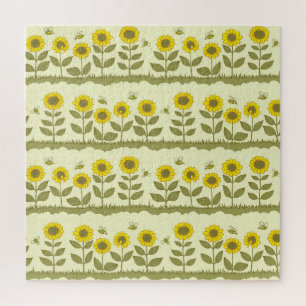 Sonnenblumen, Bienen, niedliche nahtlose Muster. Puzzle