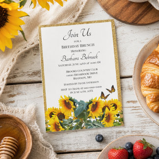 Sonnenblumen Birthday Brunch Gold Glitzer Einladung