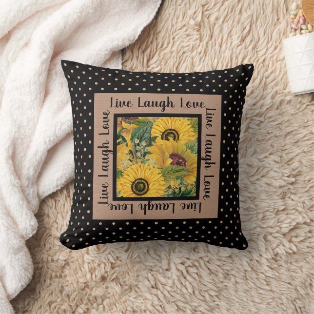 Sonnenblumen Black Gold Polka Dot Live Lagh Liebe  Kissen (Decke)