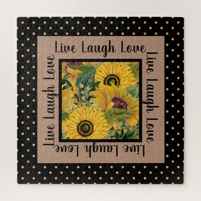 Sonnenblumen Black Gold Polka Dot Live Lagh Liebe Puzzle (Vertikal)