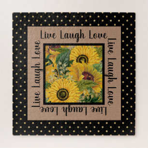 Sonnenblumen Black Gold Punkte Live Laugh Love Puzzle
