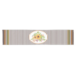 Sonnenblumen, Blätter, Herbstbeeren und Streifen Kurzer Tischläufer