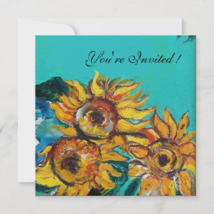 SONNENBLUMEN, BLAUE TÜRKIS-SOMMER-PARTYEINLADUNG EINLADUNG