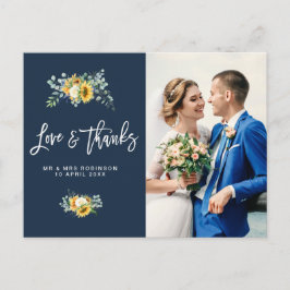 Sonnenblumen blauen Hochzeit danke Ihnen Fotokarte Postkarte