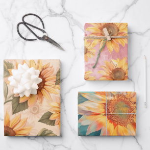 Sonnenblumen blauer Hintergrund Geschenkpapier Set