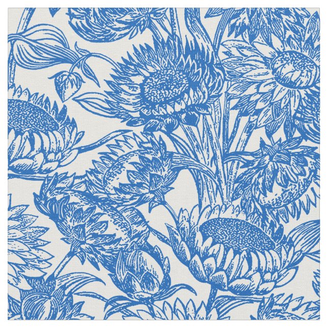 Sonnenblumen Blauer Toile Stoff (Nahaufnahme)