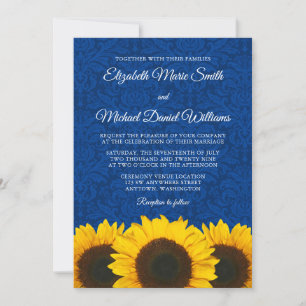 Sonnenblumen Blue Damask Hochzeit Einladung