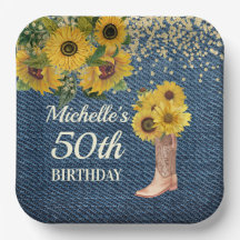 Sonnenblumen Blue Denim Cowboy Boots 50. Geburtsta