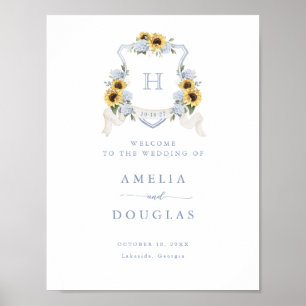 Sonnenblumen Blue Hydrangea Wappen Begrüßungszeich Poster