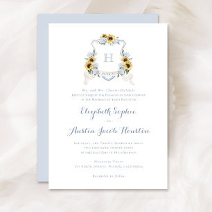 Sonnenblumen Blue Hydrangea Wappen Monogram Weddin Einladung