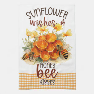 Sonnenblumen Blume Gingham Honey Bees Geschirrtuch
