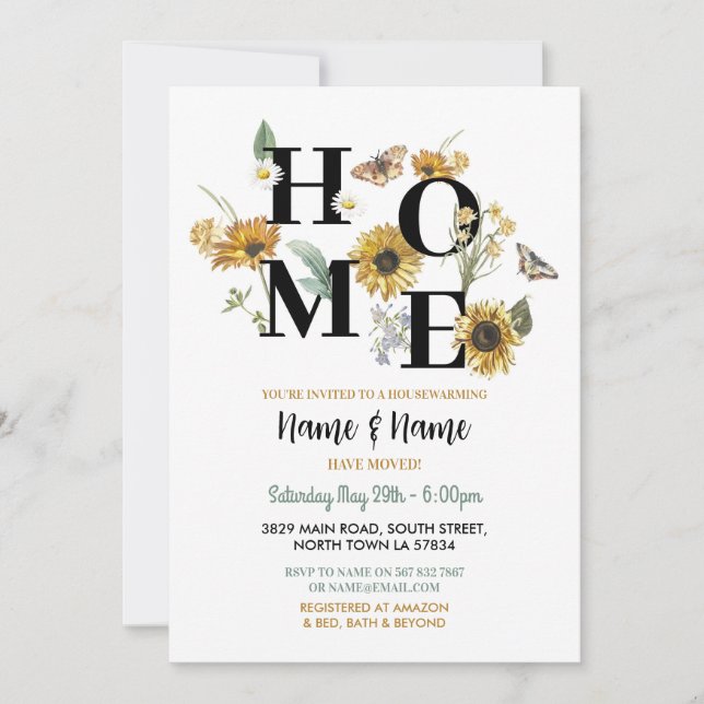 Sonnenblumen Blume Haus Erwärmung Frühjahr Grün Pa Einladung (Vorderseite)