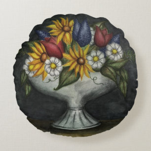 Sonnenblumen Blumen Antik Vintage Dekoration Kisse Rundes Kissen