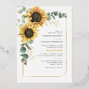 Sonnenblumen-Blumen-Eukalyptus-Grün Gold Folieneinladung
