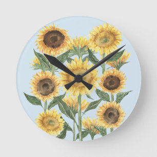 Sonnenblumen-Blumen-Kinderzimmer Runde Wanduhr
