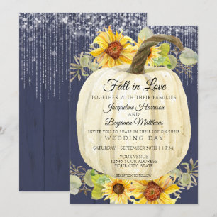Sonnenblumen-Blumen-Kürbis-Navy-Holz-Feenglühbirne Einladung