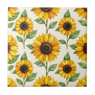 Sonnenblumen-Blumen nahtloses Muster Hellgelb Fliese