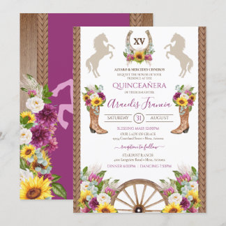 Sonnenblumen Blumen Rustikaler Charro Quinceanera  Einladung