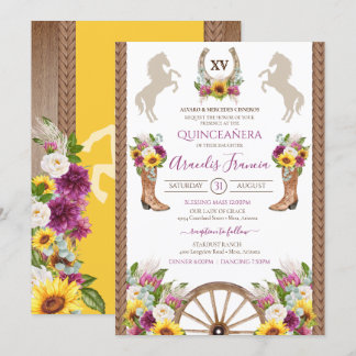 Sonnenblumen Blumen Rustikaler Charro Quinceanera Einladung