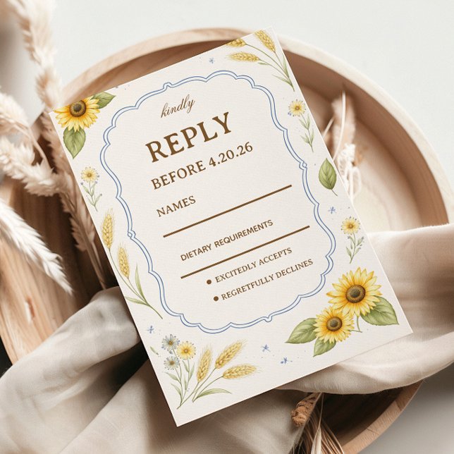 Sonnenblumen-Blumen-Rustikales-Design RSVP Karte (Von Creator hochgeladen)