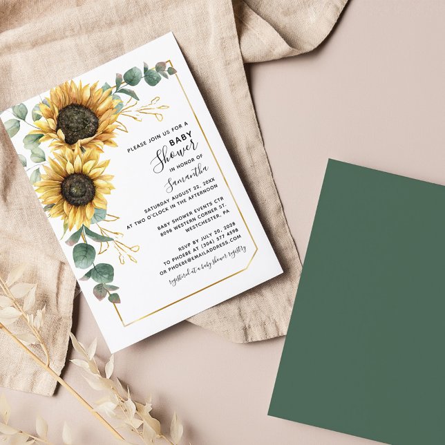 Sonnenblumen Blumendusche Einladung (Sunflower Greenery Foliage Baby Shower Invitation)