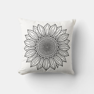 Sonnenblumen-Blumenillustration Line Art Kissen
