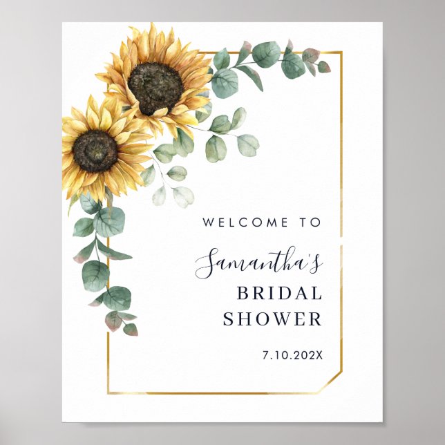 Sonnenblumen-Blumenschrift Hochzeitsdusche Willkom Poster (Vorne)