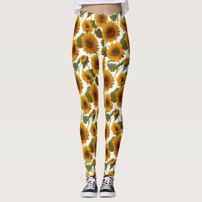 Sonnenblumen-Blüten-Blumenmuster Leggings (Vorderseite)