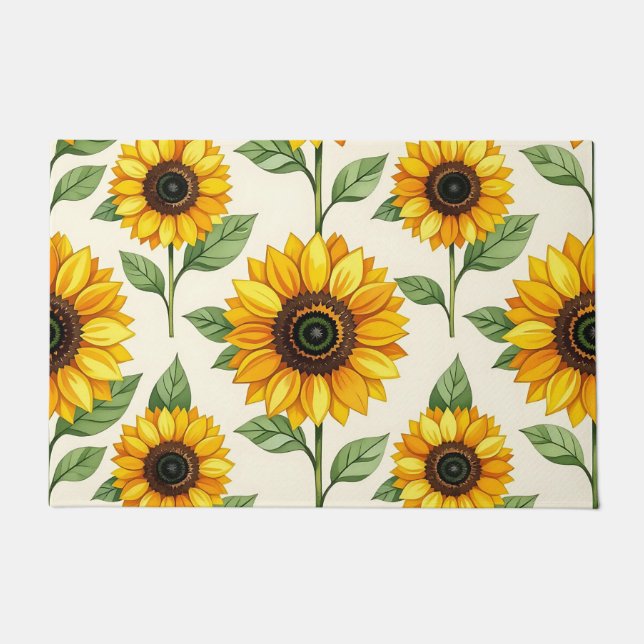 Sonnenblumen-Blüten-Nahtloses Muster Hellgelb Fußmatte (Vorderseite)