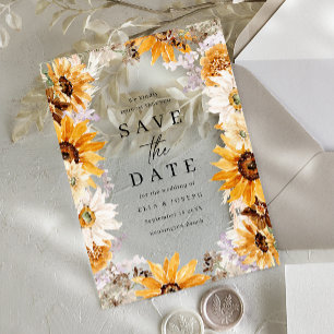 Sonnenblumen Boho-Hochzeit Save The Date Acryleinladungen