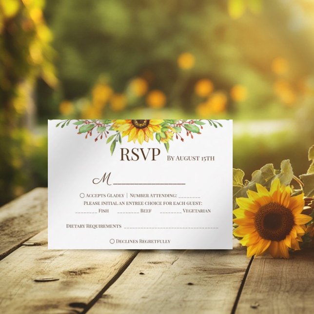 Sonnenblumen Bono Hochzeit romantische Sommerzeit RSVP Karte (Von Creator hochgeladen)