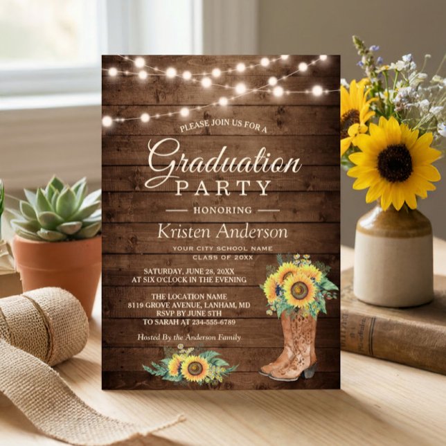 Sonnenblumen Boots String Lights Graduation Party Einladung (Von Creator hochgeladen)
