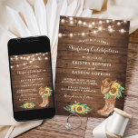 Sonnenblumen Boots String Lights Western Hochzeit Einladung<br><div class="desc">Bringen Sie eine Touch rustikaler Eleganz in Ihre Hochzeit mit diesem Sonnenblumen Boots String Lights Western Hochzeitsempfang. Diese Einladung bietet ein schönes Design mit Sonnenblumen, Cowboystiefeln und funkelnden Lichtern. Ideal für Paare, die im Freien Liebe und wollte, ihre Liebe in einer Hochzeit im Western zu feiern. Und diese Einladung ist...</div>