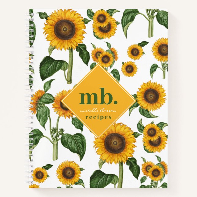Sonnenblumen Botanisches Blattrezept Notizbuch (Vorderseite)