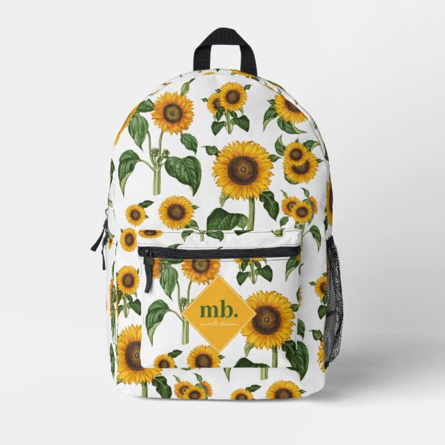 Sonnenblumen Botanisches Blattwerk Bedruckter Rucksack (Vorderseite)