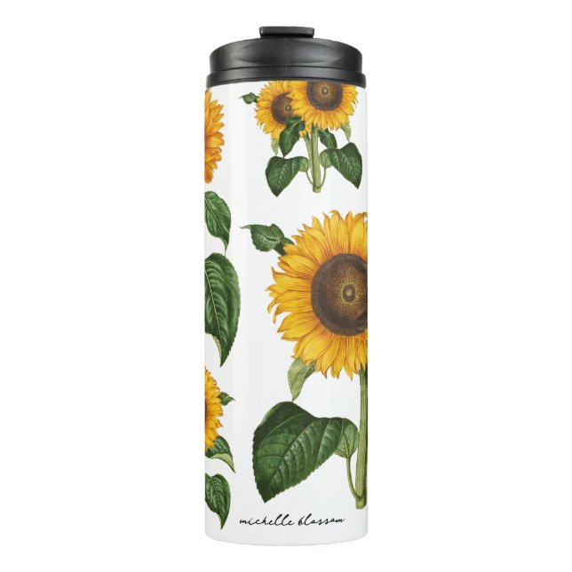 Sonnenblumen Botanisches Blattwerk Thermosbecher (Vorderseite)