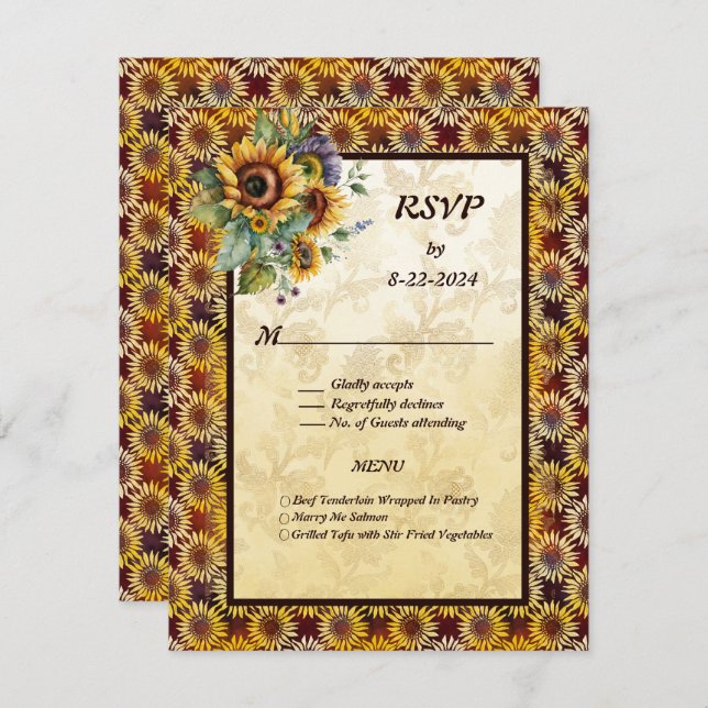 Sonnenblumen Bouquet Brown Gold RSVP Karte (Vorne/Hinten)