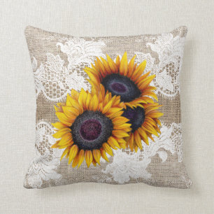Sonnenblumen Bouquet-Burlap und Spitze Vintage rus Kissen