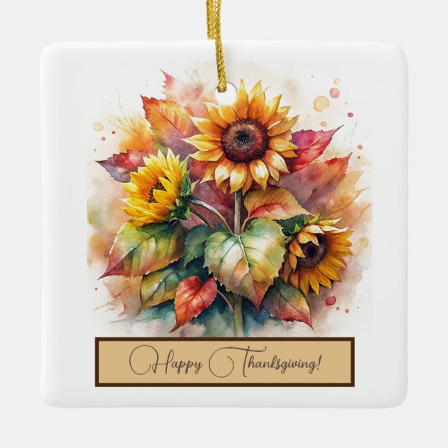 Sonnenblumen Bouquet Happy Erntedankfest Ornament (Vorderseite)