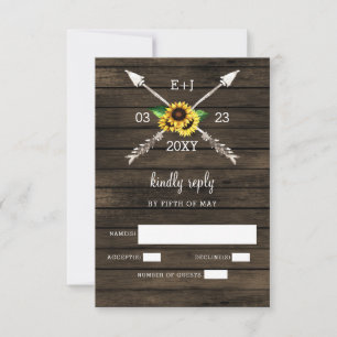 Sonnenblumen Braun Holz Land schick Hochzeit RSVP Karte