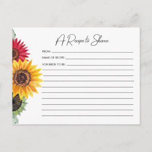 Sonnenblumen Brautparty Rezeptkarte  Postkarte