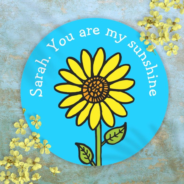 Sonnenblumen Bright Farbenfrohe Spaß Personalisier Runder Aufkleber (Sunflower Bright Colourful Fun Personalized Classic Round Sticker)